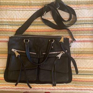 Aimee Kestenberg Black Leather Bag with Silver hardware.  Crossbody/satchel